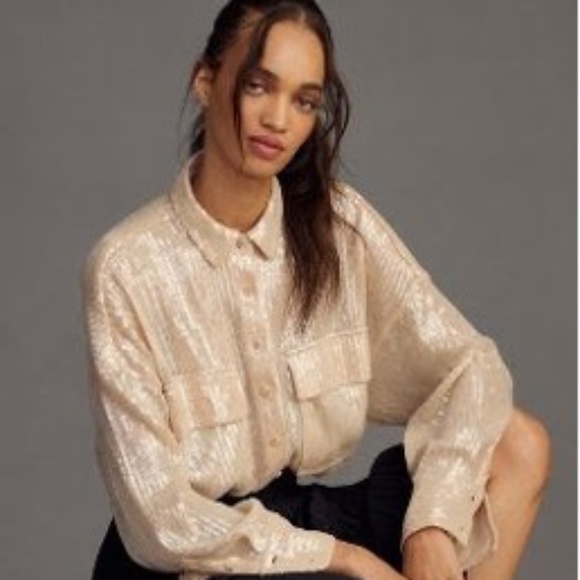 Anthropologie PILCRO SEQUIN BUTTONDOWN SHIRT - Medium - Picture 1 of 1